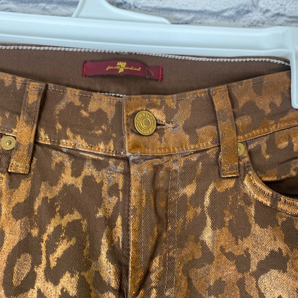 7 For All Mankind Metallic Gold & Brown Animal Print Leopard Skinny Jeans size 6 - Picture 5 of 16